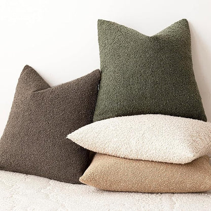 Foindtower Set of 2, Decorative Textured Boucle Throw Pillow Covers Accent Solid Pillow Cases Neutral Soft Cozy Couch Cushion Case for Chair Sofa Bedroom Living Room Home Decor 24x24 Inch Moss Green
