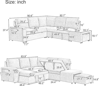 Merax L-Shaped Modular Sofa with Removable Storage Ottoman, USB Ports and Cup Holder, Upholstered Sectional Couch & Armrest, Free Combination Indoor Furniture for Living Room, Apartments, Gray