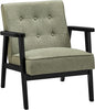 SONGMICS Accent Leisure Chair, Mid-Century Modern Arm Chair with Solid Wood Armrests and Legs, 1-Seat Cushioned Sofa for Living Room Bedroom Balcony Studio, Olive Green ULAC001C01