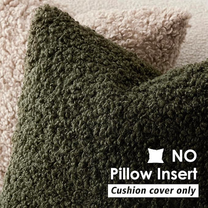 Foindtower Set of 2 Curly Teddy Wool Pillow Covers Decorative Boucle Textured Lumbar Throw Pillow Faux Fur Sherpa Pillowcases Sheepskin Fuzzy Cushion Case for Sofa Bedroom Car 12"x20" Olive Green