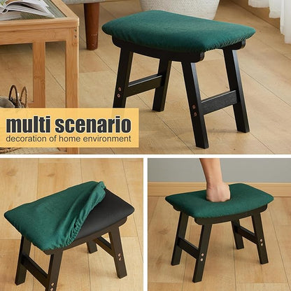 Foot Stool Ottoman Foot Rest Under Desk,Small Stool for Living Room, Bedroom and Kitchen (Black Legs - Green Stool Surface)