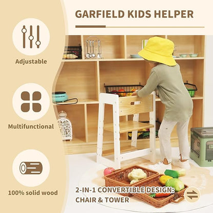 Damoch Family® Compact Toddler Chair & Wooden Step Stool with Adjustable Height – Montessori-Inspired Learning Helper for Kids’ Daily Routines in Kitchen & Bathroom