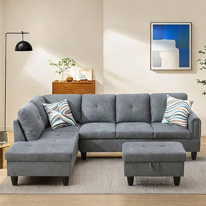 NAYSAYE Sectional Couch with Ottoman Storage, L Shaped Couch Sofa Furniture Sets, Modern Comfy Modular Comfy Sofa for Living Room Bedroom, Office and Apartment, Grey