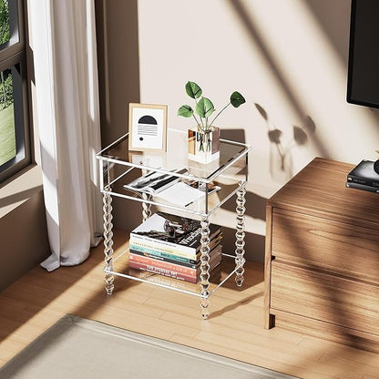 Acrylic Side Table, Clear 3-Tier End Table with Storage, Nightstand for Living Room, Bedroom, Office (Clear, 11.8 ×15.7 × 19.7)