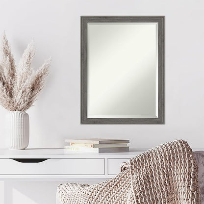 Amanti Art Grey Wall Mirror 27x21 Regis Barnwood Grey Narrow Rectangle Bathroom Mirror for Wall Decor Living Room, Medium Country Rustic Wood Frame, Hangs Horizonally and Vertically, Bathroom Decor,