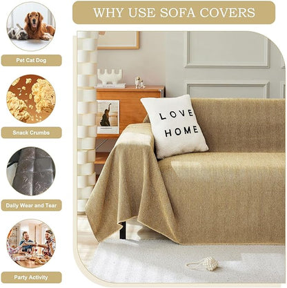 STACYPIK Yellow Sofa Cover for Dogs, Chenille Non-Slip Couch Cover for Pets, Washable Loveseat Cover for Sectional, Soft Jacquard Furniture Protector for 3 Cushion Couch, Couch Throw Blanket-91X134IN