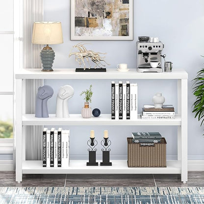 EXCEFUR Modern Entryway Table, Sofa Console Tables for Living Room, 3 Tier Foyer Table for Hallway, Behind Couch (47 Inch, White)