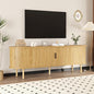 70.1" TV Stand, Modern TV Console Table with Storage Compartment and Sliding Door, Gaming Entertainment Center with Cabinet for Living Room, Bedroom, Office, Oak