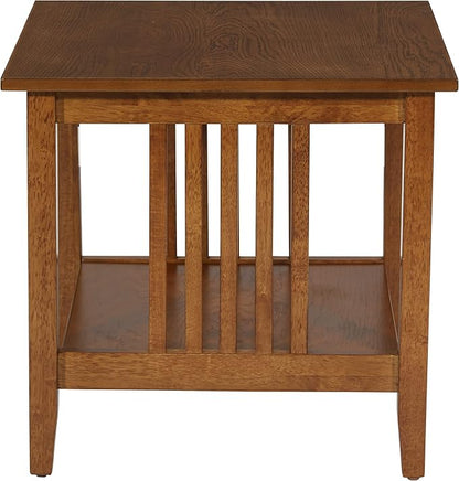 OSP Home Furnishings Sierra End Table with Lower Storage Shelf and Mission Style Side Panels, Ash Brown