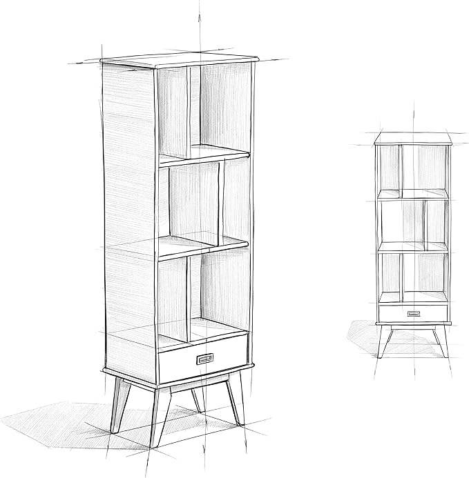 SIMPLIHOME Draper Bookcase - 64 inch Tall Solid Hardwood Storage Bookshelf in Medium Auburn Brown, Mid-Century Modern Storage for Living Room, Study or Office with Adjustable Shelves and Angled Legs