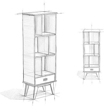 SIMPLIHOME Draper Bookcase - 64 inch Tall Solid Hardwood Storage Bookshelf in Medium Auburn Brown, Mid-Century Modern Storage for Living Room, Study or Office with Adjustable Shelves and Angled Legs