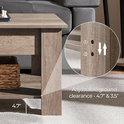 Yaheetech Lift Top Coffee Table with Hidden Compartment and Storage Shelf, Rising Tabletop Dining Table for Living Room Reception Room, 38.6in L, Grey
