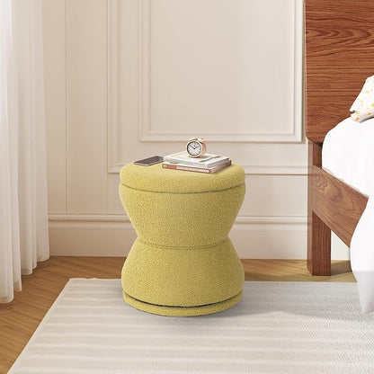 Ottoman with Storage, 360° Swivel Boucle Ottoman Vanity Stool, Upholstered Footstool with Storage Removable Lid, Modern Round Boucle Footrest Coffee Table for Living Room, Bedroom, Green
