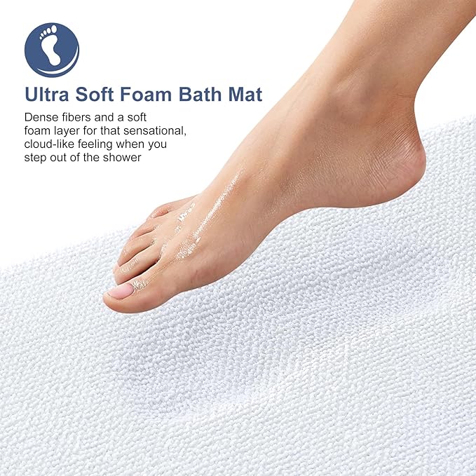 OLANLY Thick Memory Foam Bath Mat Rug 59x24, Extra Soft Absorbent Bathroom Rug, Quick Dry Bath Mats, Non-Slip, Machine Washable Carpet for Bathroom, Tub and Shower, Home Decor Accessories, White