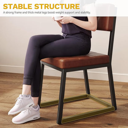 DWVO Modern Dining Chairs Set of 4 Brown Upholstered Kitchen Chairs with Faux Leather Cushion Seat and Heavy Duty Metal Leg for Kitchen Living Room Restaurant, Brown