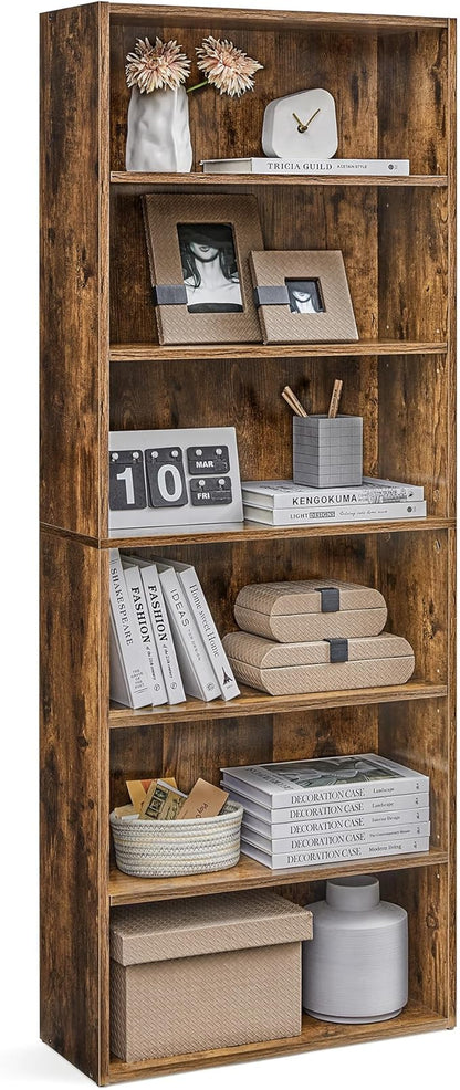 VASAGLE CUSTOS Collection - Bookshelf, 6-Tier Bookcase, Book Shelf, Open Storage Shelf, 9.4 x 23.6 x 63.3 Inches, for Living Room, Home Office, Dinning Room, Rustic Brown ULBC166X01
