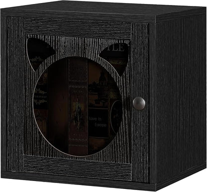 FUSUNBAO Magic DIY Cube Storage Organizer Stackable Cubes for Home Books Clothes Toy-Modular Cubby Storage System-Office Cubical-Bookcase Closet(Black,Cat Door Cube)