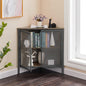 VECELO Corner Cabinet/Table, 3-Tier Shelves with Protection Door, Metal Frame Storage Shelf Organizer for Small Space, Living Room, Kitchen, Bathroom, Set of 1, Grey