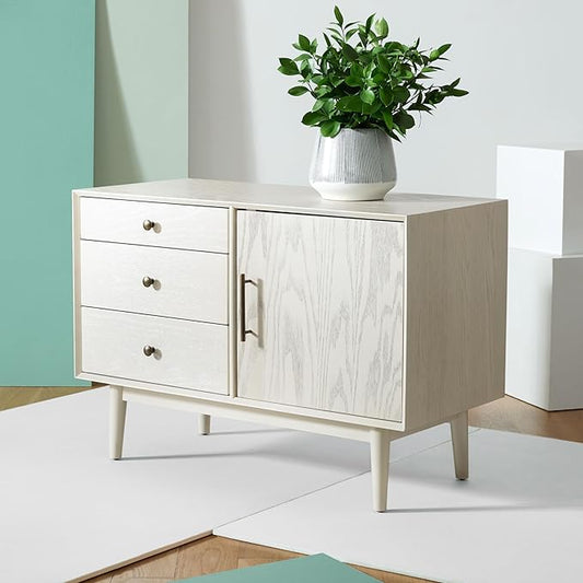 SAFAVIEH Couture Collection Elissa Mid-Century White Wash Small Entertainment Media Stand (Fits up to a 45" Flatscreen TV)