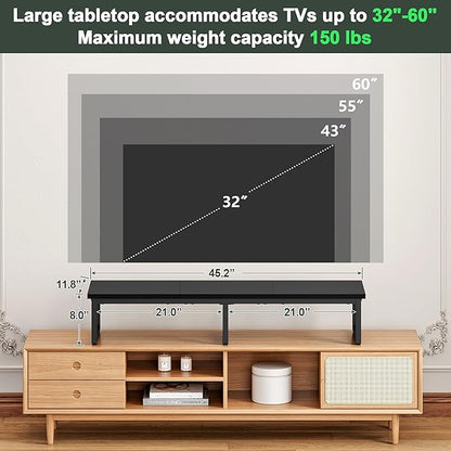 Clikuutory 45" Large TV Riser for 32-60 inch TVs, Tabletop Stand with Steel Legs, Storage & Dual - Screen Office Desk Function, Ideal for Home Office, Bedroom, Living Room, Black