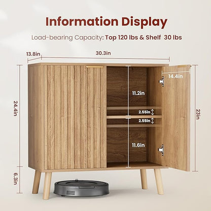 Pamapic Fluted Storage Cabinet, Sideboard Buffet Cabinet with Storage, Buffet Sideboard, Console Table, Credenza, Wood Modular Organizer with Doors & Shelf（Oak）