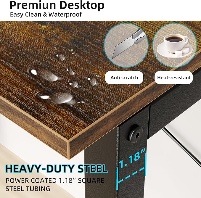 Aquzee 31 Inch Desk Hutch, Teen Desk with Shelves, Study Desks with Storage, Computer Desks for Small Spaces, Kids, Student, Space Saving, Easy Assemble, Rustic Brown