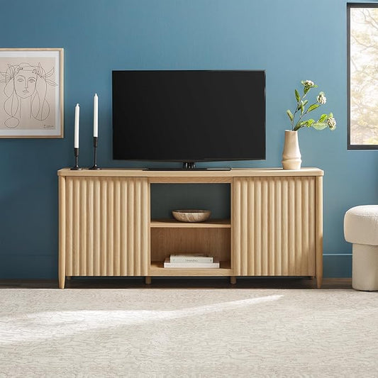 Walker Edison Scandinavian Reeded TV Stand with Storage for up to 70" TV Coastal Oak