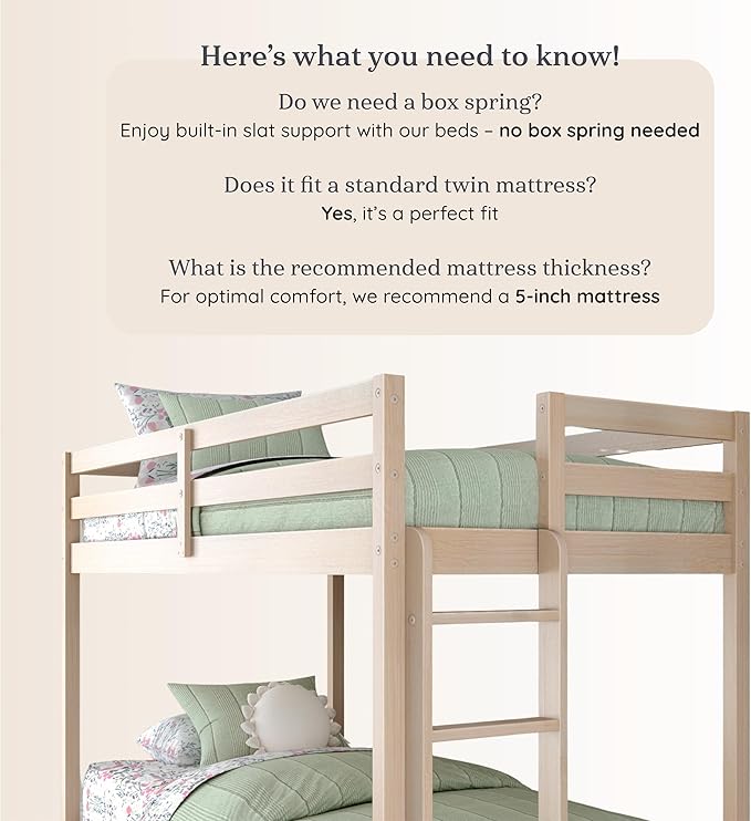 Grain & Grove Bear Twin Over Twin Bunk Bed, Sturdy Bunk Bed Frame for Kids, Plywood Bunk with Ladder, Guardrail, and Slats, No Box Spring Required, Oak Embossed Natural