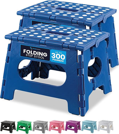 Handy Laundry Folding Lightweight Step Stool - Sturdy Enough to Support Adults and Safe Enough for Kids - Opens Easy with One Flip - Great for Kitchen, Bathroom or Bedroom (Blue | 2-Pack)