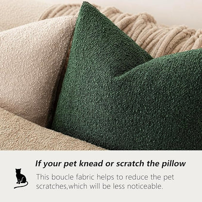 Foindtower Set of 2, Decorative Textured Boucle Throw Pillow Covers Accent Solid Pillow Cases Neutral Cozy Couch Cushion Case for Chair Sofa Bedroom Living Room Home Decor 26x26 Inch Pine Green