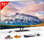 Clikuutory 59" Large TV Riser for 32-75 inch TVs, Tabletop Stand with Steel Legs, Storage & Dual - Screen Office Desk Function, Ideal for Home Office, Bedroom, Living Room, White