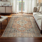 Lahome Oriental Washable Rugs 5x7, Soft 5x7 Rug for Bedroom Living Room, Ultra-Thin Non Slip Stain Resistant Vintage Throw Carpet for ‎Dining Room Office, Peach/Orange