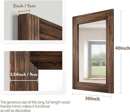 YOSHOOT Hand-Made Wooden Spliced Wall Mirror for Bathroom, Rustic Farmhouse Vanity Mirror, Décor Wall Art, Solid Wood Frame, Vertical or Horizontal Hanging