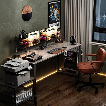 Coleshome 55 Inch Computer Desk, Modern Simple Style Desk for Home Office, Study Student Writing Desk,Grey Oak