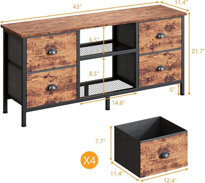 Furologee TV Stand with 4 Drawers, 43 Inch Entertainment Center with Open Shelves, Media Console Table for 50" TV, Television Stand for Bedroom, Living Room/Rustic Brown