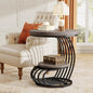 Tribesigns Round End Table: 2 Tiers Wood Side Table with Storage Shelf, Rustic Gray Bedside Nightstand, Metal Arc-Shaped Frame Accent Table for Living Room, Bedroom