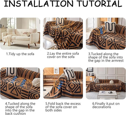 HANDONTIME Boho Geometric Couch Covers for Sofa Pet Friendly Brown and Black Sofa Covers Washable Chenille Couch Blanket Cover for 3 4 Cushion Couches Pet Protector Furniture Cover Soft, 71" X 150"