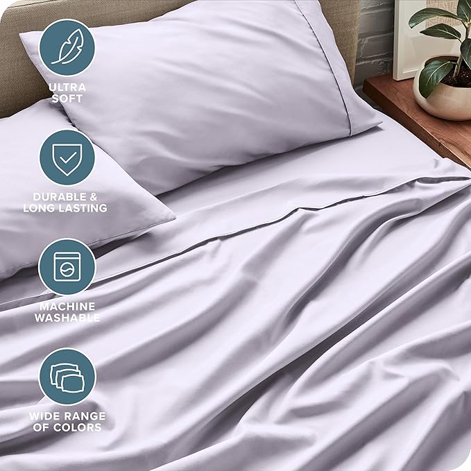 Bare Home Twin XL Sheet Set - 1800 Ultra-Soft Microfiber - Double Brushed - Deep Pockets - Easy Fit - 3 Piece Set - Bed Sheets (Twin XL, Light Lavender)
