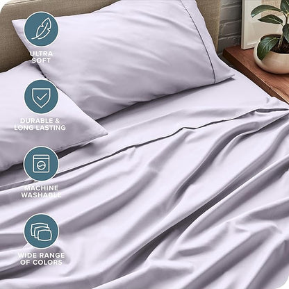 Bare Home King Sheet Set - 1800 Ultra-Soft Microfiber King Bed Sheets - Double Brushed - Deep Pockets - Easy Fit - 4 Piece Set - Bed Sheets (King, Light Lavender)
