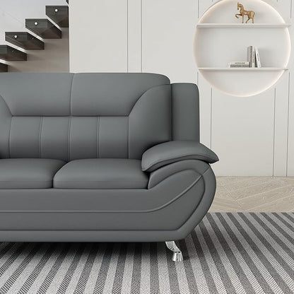 Container Furniture Direct Michael Modern Faux Leather Upholstered Stainless Steel Legs Living Room, Chair, Loveseat, Sofa, Red