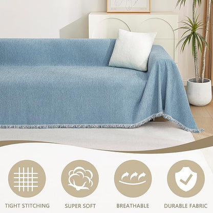 MYSKY HOME Couch Cover Sofa Covers, Sectional Couch Covers for 2 Cushion Couch Sofa, Chenille Sofa Slipcovers, Futon Covers, Machine Washable, Soft Furniture Protector for Kid, 91" x 118", Blue