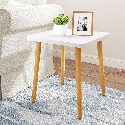 Simple End Table,Modern Side Table with 4 Solid Wood Sturdy Legs for Living Room,Nightstand Bedside Table for Bedroom Balcony (White)