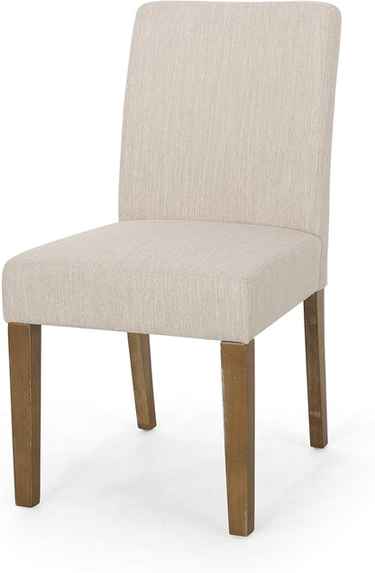 Christopher Knight Home Kuna Contemporary Upholstered Dining Chair (Set of 2), Beige + Weathered Brown
