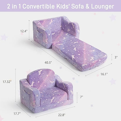 Thick Comfy Toddler Chair and Couch for Kids,2-in-1 Soft Plush Fold Out Sofa for Children,Convertible Couch to Lounger for Toddler