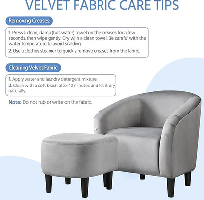 Yaheetech Accent Chair with Ottoman Set, Modern Upholstered Soft Barrel Chair with Footstool, Comfy Fabric Armchair and Footrest for Living Room/Bedroom/Reading Room/Guestroom, Gray