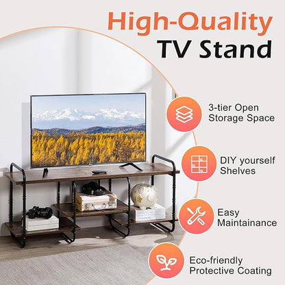 VECELO TV Stands up to 55 Inch,Entertainment Center/Media Console Table with Adjustable Storage Shelves for Living Room/Bedroom,