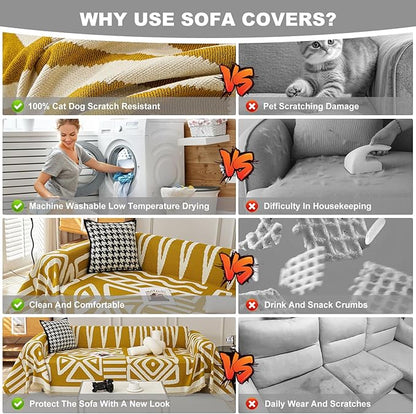 STACYPIK Boho Ginger Yellow Couch Cover, Reversible Sofa Cover L Shaped, Pets Protector for 2 Cushion Couch, Anti Slip Loveseat Sofa Cover Pet Friendly, Washable Jacquard Couch Cover Blankets-71X118IN