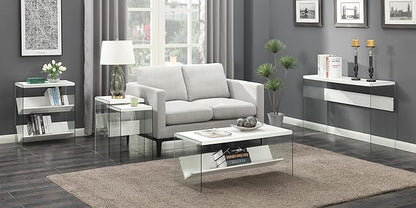 Convenience Concepts SoHo Glass Modern Living Storage Shelf, Contemporary Coffee Table for Family Room, 40", White