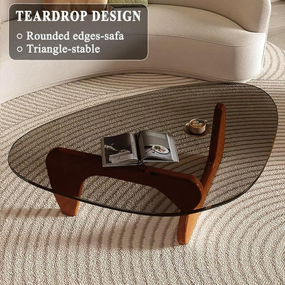 Modern Glass Coffee Table for Living Room, Small mid Century Modern Coffee Table, Sleek Coffee Tables, Suitable for Bedroom Living Room Reception Office Tables（Walnut/Grey，Mediumn）