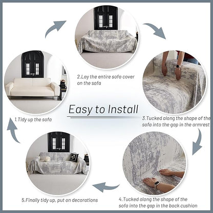 MYSKY HOME Boho Couch Cover for Dogs Washable Grey Abstract Couch Sofa Protector for Loveseat Sofa with Pets Friendly Chenille Geometric Sofa Covers Soft Durable Farmhouse Sofa Slipcovers, 71" X102"